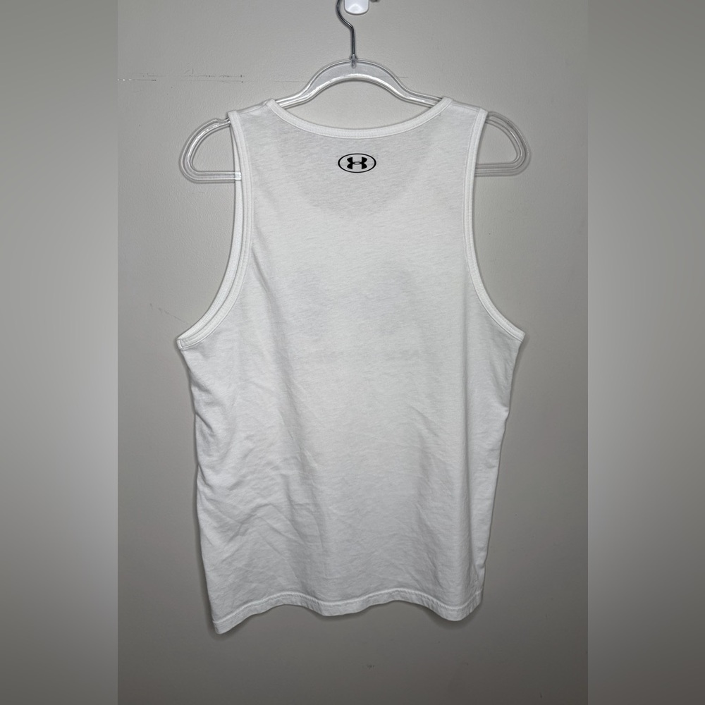 Under Armour White Tank with Black Logo Print Heatgear Medium - Picture 2 of 3